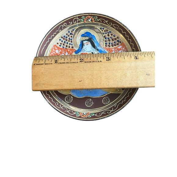 Japanese Moriage Porcelain Saucer Chikaramachi Figurel Gold Trim Vintage - Picture 9 of 9